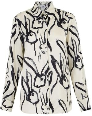 MSGM Rabbit-Print Long-Sleeve Shirt - White