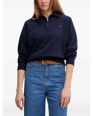 Polo Ralph Lauren Logo-Embroidered Quarter-Zip Sweatshirt - Blue
