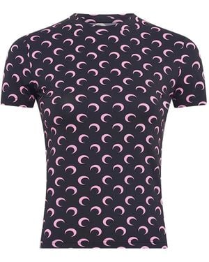 Marine Serre Second Skin Moon Printed Jersey Crewneck Top - Blue