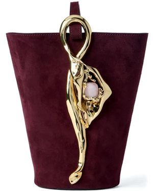 Chloé Sculptural handle suede clutch bag - Rojo