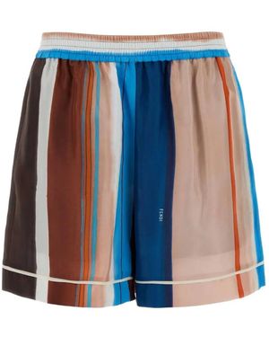 Fendi Pantalones Cortos De Seda A Rayas - Azul