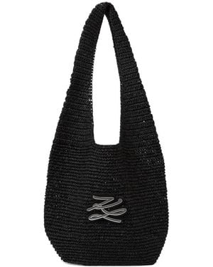 KARL LAGERFELD K/Autograph-Patch Crochet Tote Bag - Black