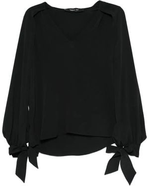FEDERICA TOSI Tie-Cuff V-Neck Top - Black