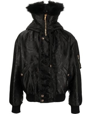 Versace Baroque-Print Shearling-Lined Jacket - Black