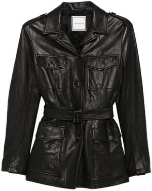 Tagliatore Belted Button-Fastening Leather Jacket - Black