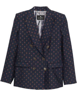 Etro Double-Breasted Patterned Blazer - Blue