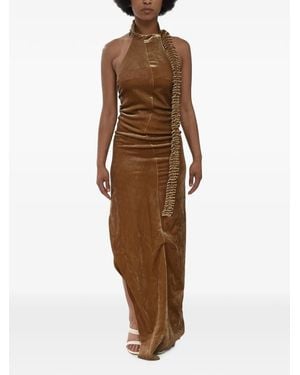 Off-White c/o Virgil Abloh Ruffled Velour Maxi Dress - Brown