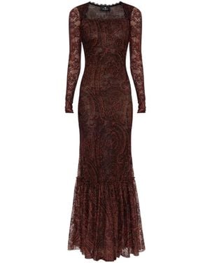 Etro Vestido Largo De Encaje Con Estampado De Cachemira - Marrón