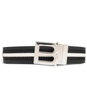 Bally Ceinture Rayée À Plaque Logo - White