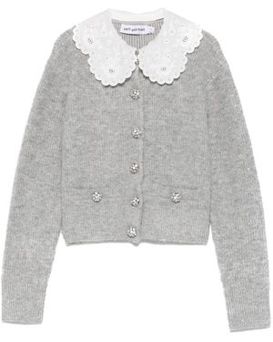 Self-Portrait Verzierter Cardigan Mit Gewelltem Kragen - Grau