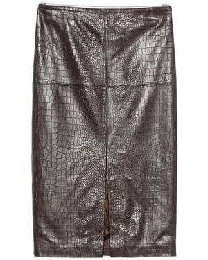 FEDERICA TOSI Crocodile-Effect Leather Midi Skirt - Grey