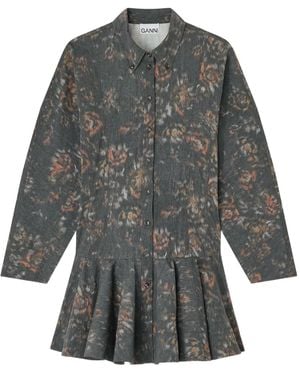 Ganni Printed Buttoned Dress - Grey