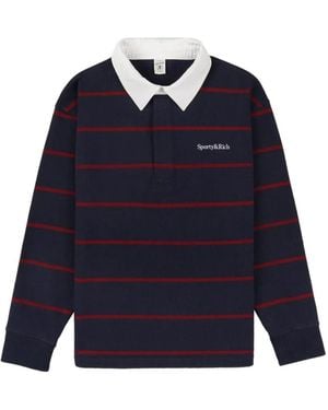 Sporty & Rich Striped Long-Sleeve Polo Shirt - Blue