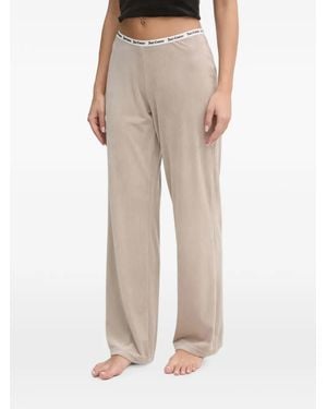 Juicy Couture Logo-Waistband Ribbed Pants - Natural