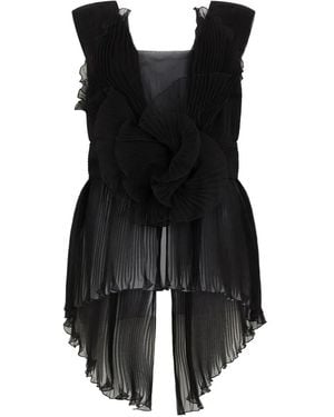 Alberta Ferretti Pleated Silk-Chiffon Top - Black