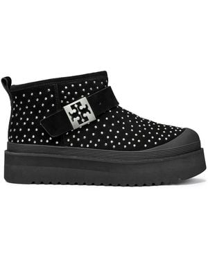Tory Burch Mellow Suede Platform Ankle Boots - Black