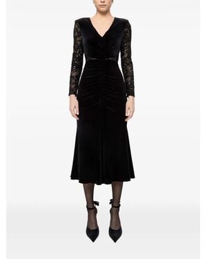 Nissa Lace-Insert Velvet Midi Dress - Black