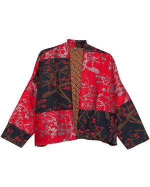 Yavi Floral-Print Patchwork Jacket - Red