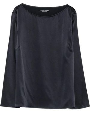 Purotatto Satin-Finish Boat-Neck Blouse - Blue