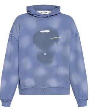 MISBHV Cloud-Print Frayed-Hem Hoodie - Blue