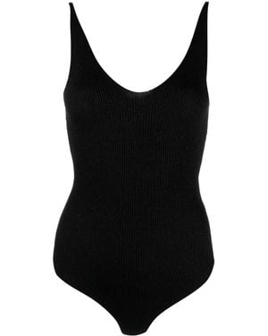 RAQUETTE Shimmering Ribbed Bodysuit - Black