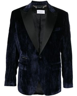Philipp Plein Single-Breasted Velvet Blazer - Black