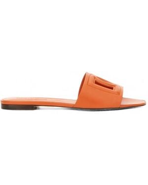 Dolce & Gabbana Logo-Strap Leather Sandals - Orange