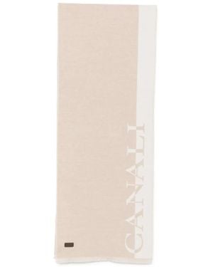 Canali Logo-Print Fringed-Edge Scarf - White