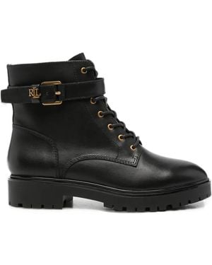 Ralph Lauren Allyson Buckled Lace-Up Ankle Boots - Black