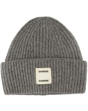 Samsøe & Samsøe Ribbed Wool Beanie - Grey