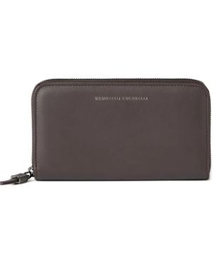 Brunello Cucinelli Calfskin Wallet With Shiny Zipper Pull - Grey