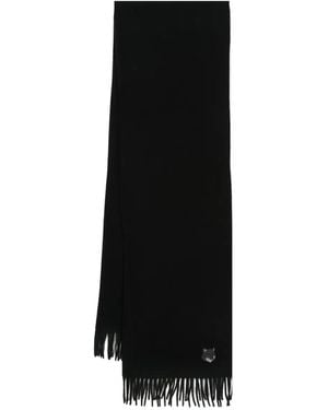 Maison Kitsuné Logo-Embroidered Virgin Wool Scarf - Black