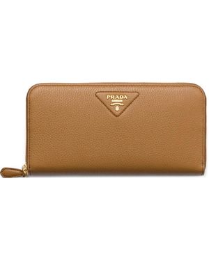 Prada Large Leather Zip-Around Wallet - Brown