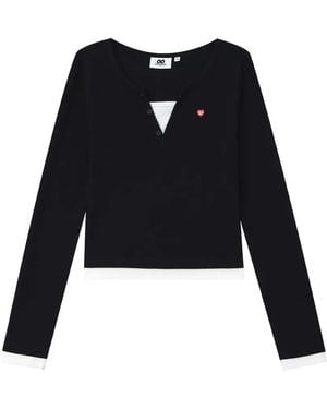 Chocoolate Layered-Effect Henley Top - Black