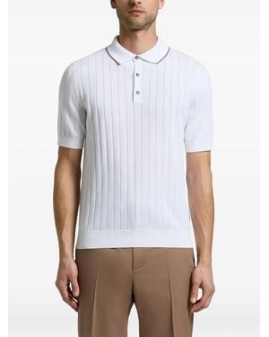 Peserico Ribbed-Knit Short-Sleeve Polo Shirt - White