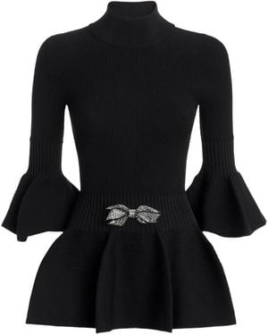 Genny Bow-Embellished Peplum Sweater - Black