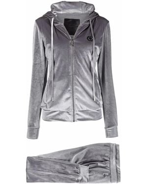 Philipp Plein Logo-Embellished Velvet Tracksuit - Grey