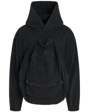 we11done Backpack-Detail Denim Hoodie - Black