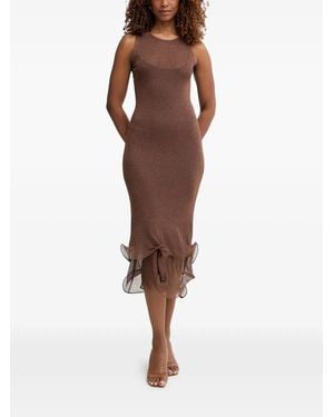 SIMONA CORSELLINI Ruffled Metallic-Knit Dress - Brown