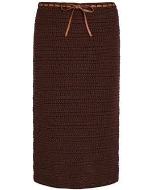 Tod's Crochet Drawstring-Waist Midi Skirt - Brown
