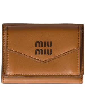 Miu Miu Portefeuille En Cuir À Logo Embossé - Marron