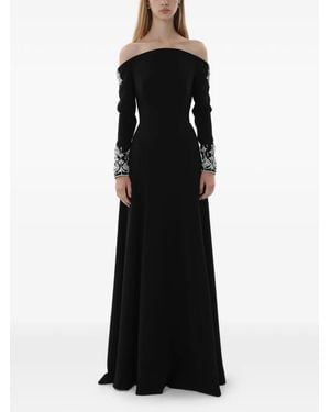 Dina Melwani Robe Longue À Épaules Dénudées Et Ornée De Cristaux - Noir