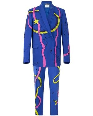 Moschino Graphic-Pattern Virgin-Wool Suit - Blue
