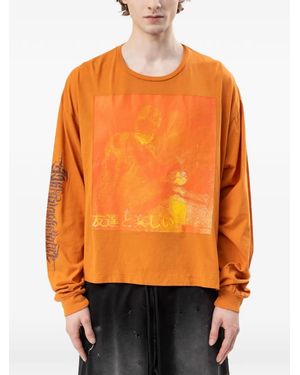 Marking Distance Graphic-Print Long-Sleeve T-Shirt - Orange