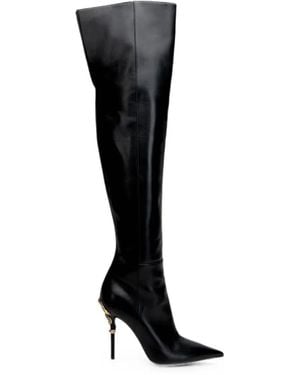 Roberto Cavalli Snake-Embellished Pointed-Toe Boots - Black