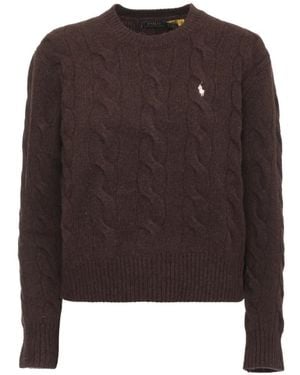 Polo Ralph Lauren Cable-Knit Logo-Embroidered Sweater - Brown