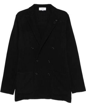 Lardini Double-Breasted Chevron-Knit Blazer - Black