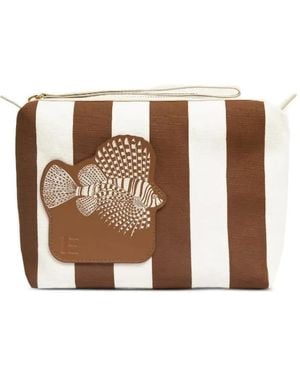 Inoui Edition Striped Fish-Patch Clutch Bag - Brown