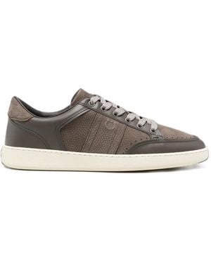 Ferragamo Paneled Leather Sneakers - Gray