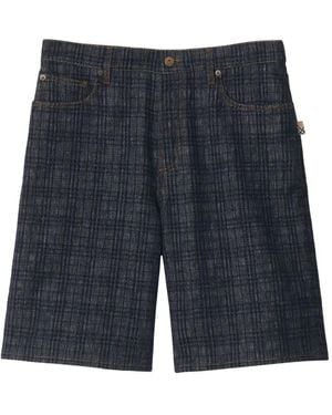 Burberry Check Denim Shorts - Blue